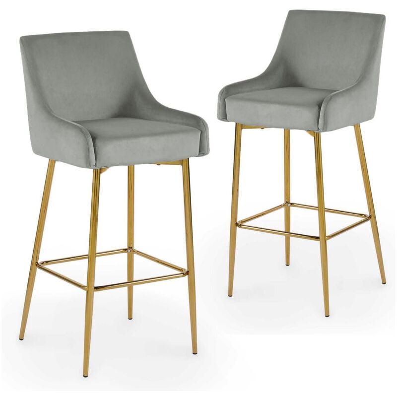 Deco In Paris - lalya - Lot de 2 tabourets de bar design en velours gris lalya