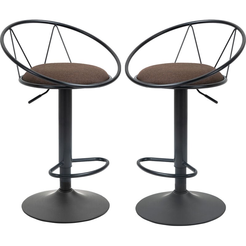 Homcom - Lot de 2 tabourets de bar design néo-rétro réglable pivotant avec repose-pied métal noir lin marron