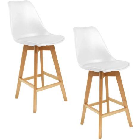 Lot de 2 tabourets de bar design scandinave avec assise rembourrée