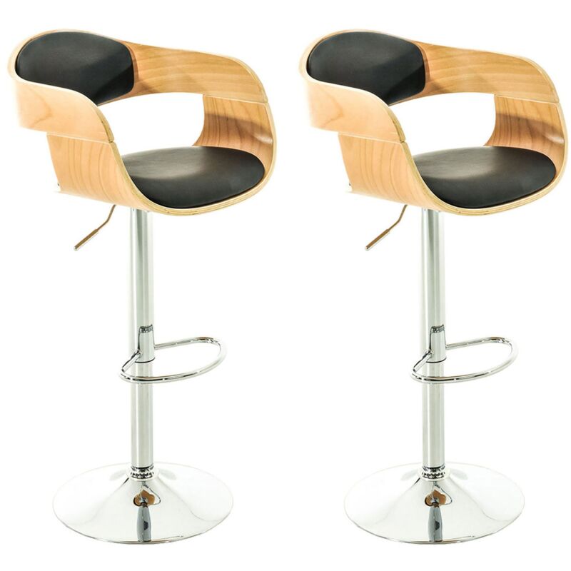 Décoshop26 - Lot de 2 tabourets de bar design scandinave en pvc noir et structure en bois couleur clair 100004246