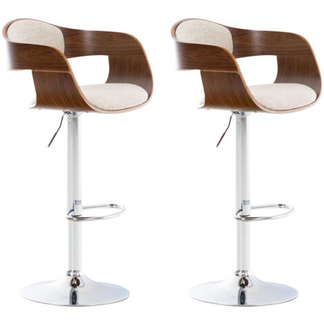 Lot de 2 tabourets de bar design scandinave en tissu crème et structure en bois couleur noyer 100004250
