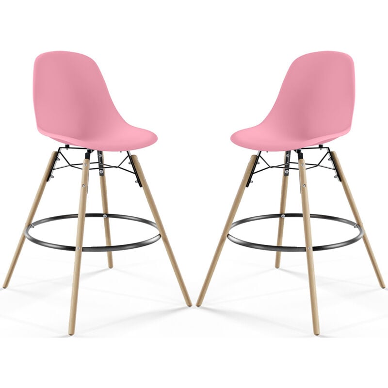 Privatefloor - Tabouret de Bar - Design Scandinave - Pieds en Bois - Lot de 2 - Skögur Rose