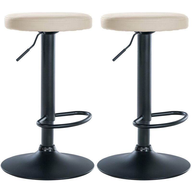 Lot de 2 tabourets de bar design simple avec assise en synthétique crème et cadre métal noir TDB10685