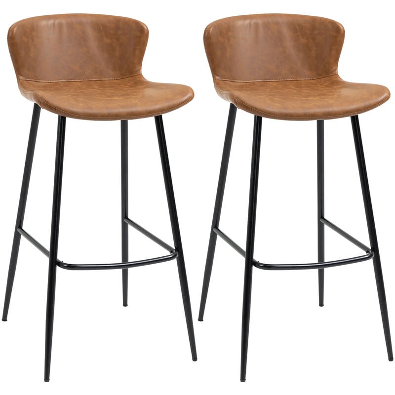 Homcom - Lot de 2 tabourets de bar design vintage - repose-pied - acier noir pu marron