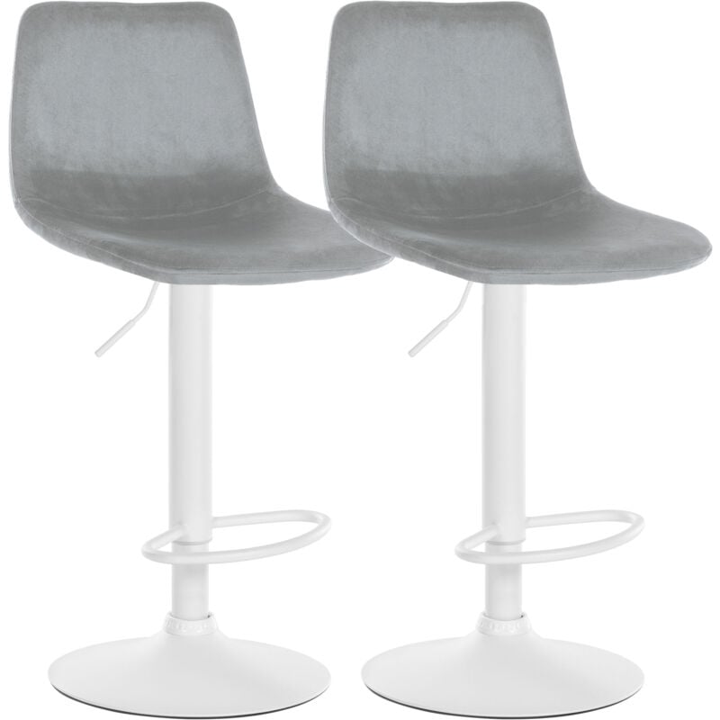CLP - Lot de 2 tabourets de bar Divo velours Gris Métal blanc mat