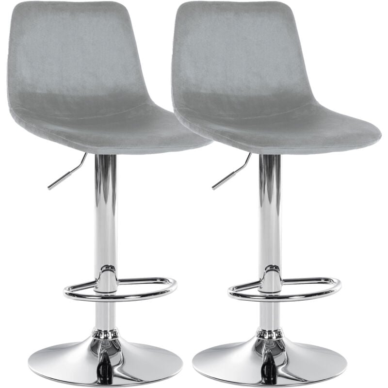 CLP - Lot de 2 tabourets de bar Divo velours Gris Métal chromé