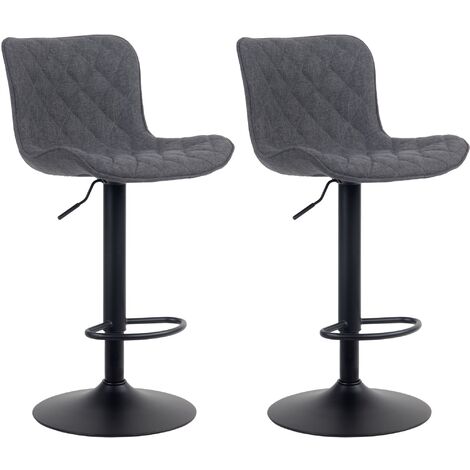 Lot de 2 Tabourets de bar Emma Pied Métal Hauteur Réglable Pivotant Noir  Tissu