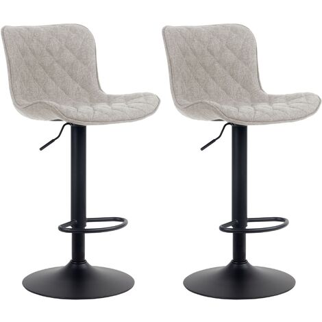 Lot de 2 Tabourets de bar Emma Pied Métal Hauteur Réglable Pivotant Taupe Tissu