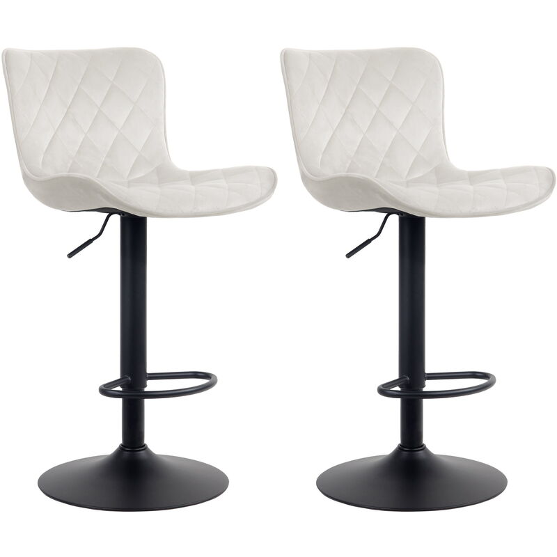 Lot de 2 Tabourets de bar Emma Pied Métal Hauteur Réglable Pivotant Crème Velours
