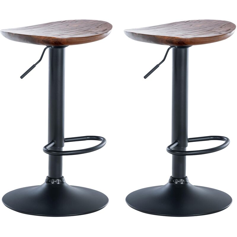 Décoshop26 - Lot de 2 tabourets de bar en bois massif noyer et métal noir design rustique TDB10599