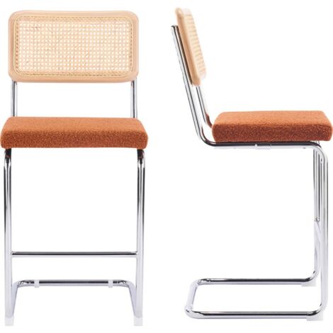 Lot de 2 tabourets de bar en cannage et tissu bouclé rouille - Muse