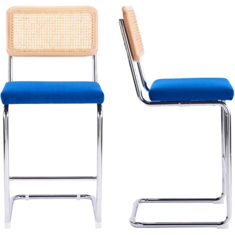 Lot de 2 tabourets de bar en cannage et velours côtelé bleu électrique - Muse