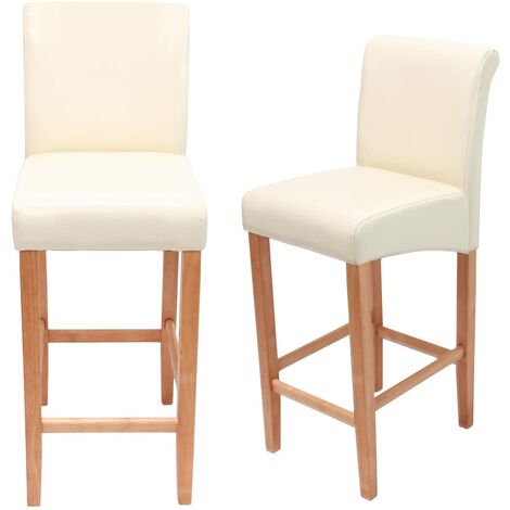 Lot de 2 tabourets de bar en cuir crème pieds clairs avec repose pieds TDB04003
