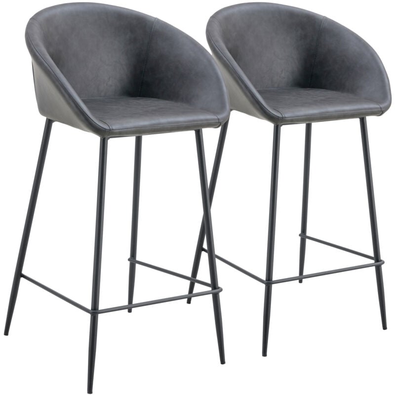 Happy Garden - Lot de 2 tabourets de bar en simili gris foncé achille