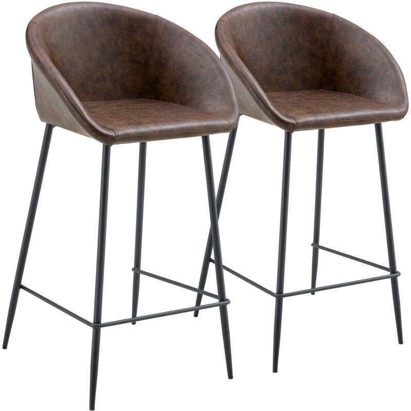 Happy Garden - Lot de 2 tabourets de bar en simili marron achille