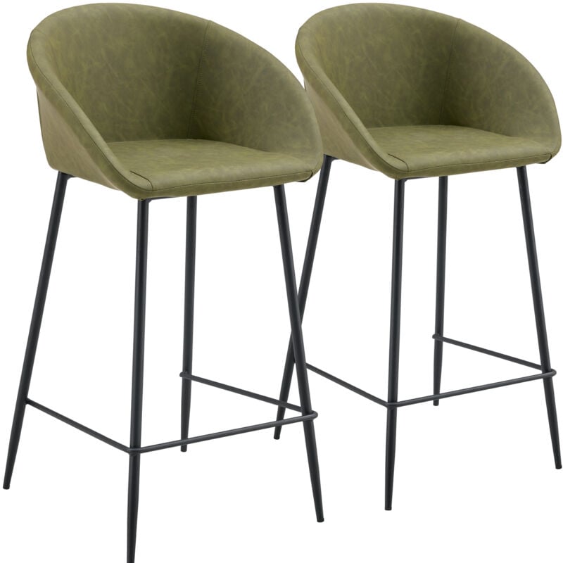 Happy Garden - Lot de 2 tabourets de bar en simili vert achille