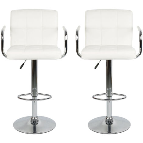 Lot de 2 Tabourets de Bar en Similicuir pour Bar, Bistrot ou Cuisine - Hauteur Réglable 93-114cm, Rotatif à 360 Dégrées