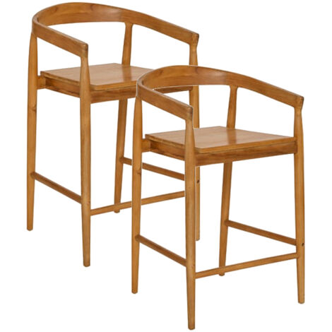 Lot de 2 Tabourets de bar en Teck - Longueur 55,5 x Profondeur 56 x Hauteur 95 cm