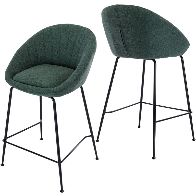Wahson Office Chairs - Lot de 2 Tabourets de bar en Tissu avec Pieds en Métal Chaises de Bar pour îlots de Cuisine, Vert