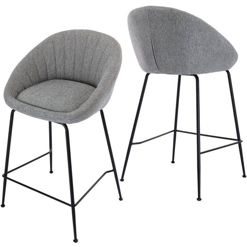 Wahson Office Chairs – Lot de 2 tabourets de bar en tissu – Dossier coquillage – Pieds en métal noir – Confort optimal pour îlots de cuisine –