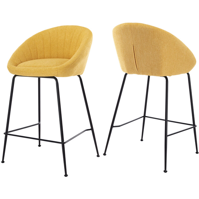 Wahson Office Chairs - Lot de 2 Tabourets de bar en Tissu avec Pieds en Métal Chaises de Bar pour îlots de cuisine, Jaune