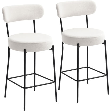 Lot de 2 tabourets de bar en tissu bouclette, chaises de bar avec dossier courbé, repose-pieds, 49x52x95cm, crème
