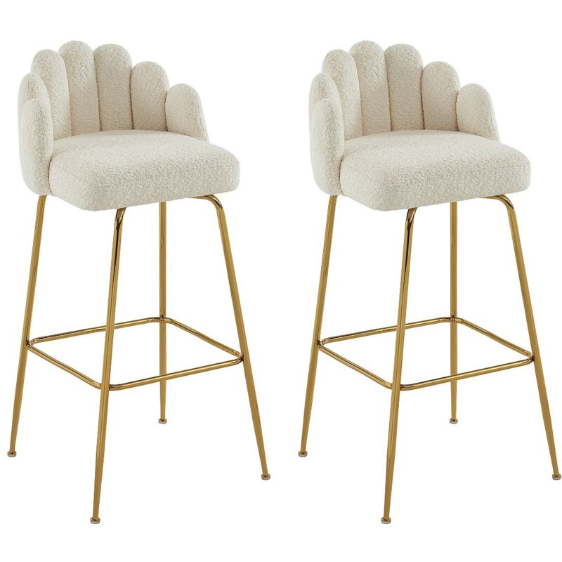 Lot de 2 tabourets de bar en tissu bouclette et métal doré - Crème - ALTINAM de Pascal MORABITO