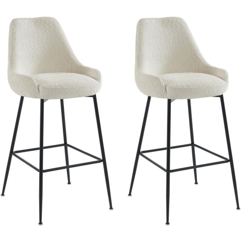 Lot de 2 tabourets de bar en tissu bouclette et métal noir - Blanc - toyba de Pascal Morabito