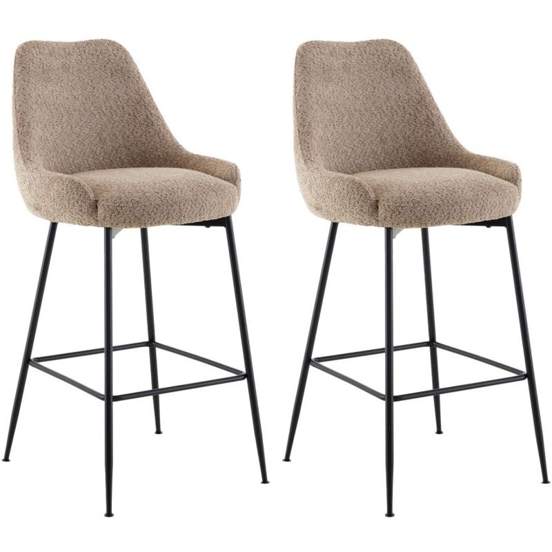 Pascal Morabito - Lot de 2 tabourets de bar en tissu bouclette et métal noir - Taupe - toyba de