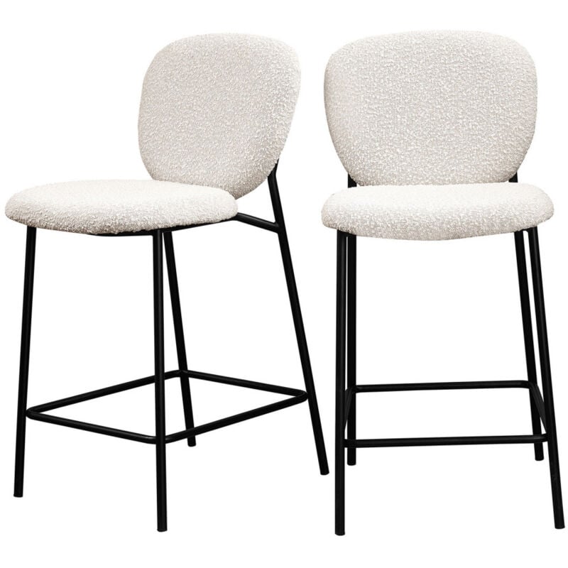 Lot de 2 tabourets de bar en tissu bouclette et métal H65cm - Écru - Dalby