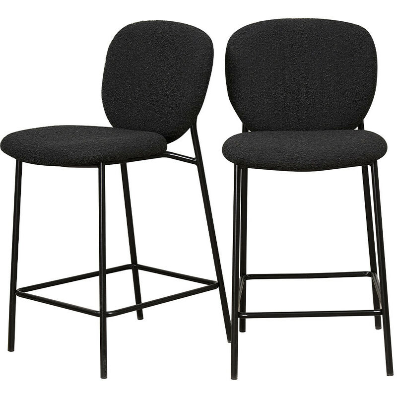 Lot de 2 tabourets de bar en tissu bouclette et métal H65cm - Noir - Dalby