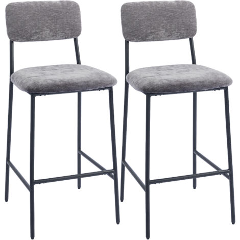 Lot de 2 tabourets de bar en tissu chenille. chaises de bar rembourrées. assise large. dossier haut. 45.5x48x101cm. gris