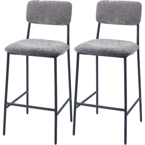 Lot de 2 tabourets de bar en tissu chenille gris, chaises hautes rembourrées, large assise, haut dossier, 45,5x48x101cm