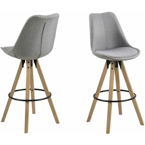Lot de 2 tabourets de bar en tissu et bois design scandinave DONA