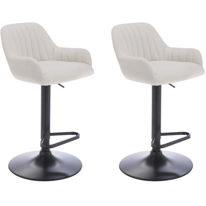 Vente-unique - Lot de 2 tabourets de bar en tissu et métal noir - Hauteur réglable - Crème - eleana