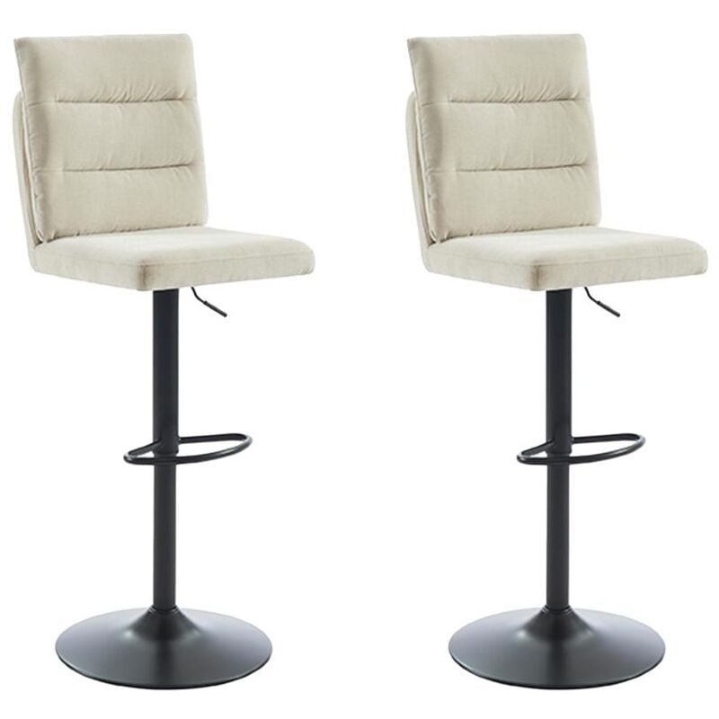 Vente-unique - Lot de 2 tabourets de bar en tissu et métal noir - Hauteur réglable - Beige - noriel
