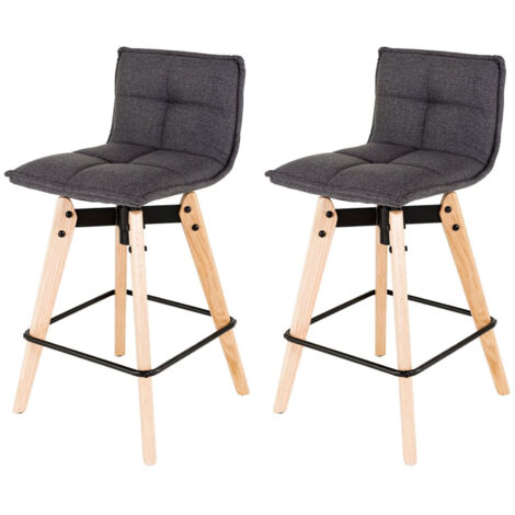 Lot de 2 tabourets de bar en tissu gris et pieds chêne - KALMAR