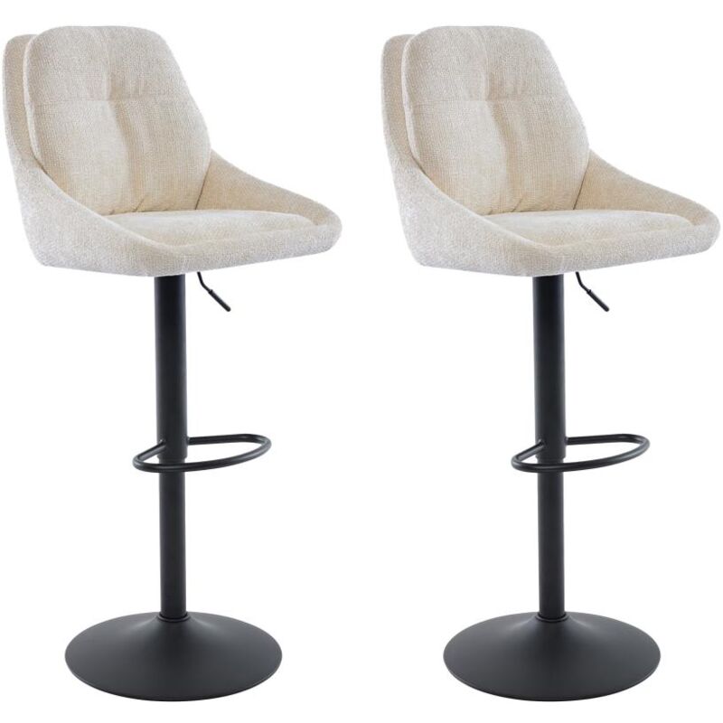 Vente-unique - Lot de 2 tabourets de bar en tissu texturé et métal noir - Hauteur réglable - Crème - laranza