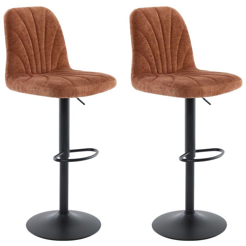 Vente-unique - Lot de 2 tabourets de bar en tissu texturé et métal noir - Hauteur réglable - Terracotta - lasandria