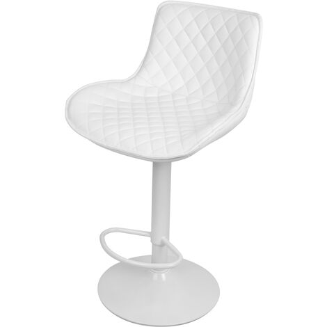 Lot de 2 tabourets de bar en treillis PU sergé, chaise de bar pivotante avec dossier et repose-pieds, petite chaise de bar à carreaux, pour îlot de cuisine réglable en hauteur, blanc