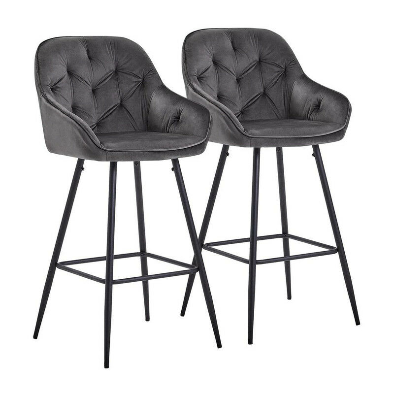 Clipop - Lot de 2 tabourets de bar en velours avec dossier et accoudoirs, Hauteur 75cm,Gris