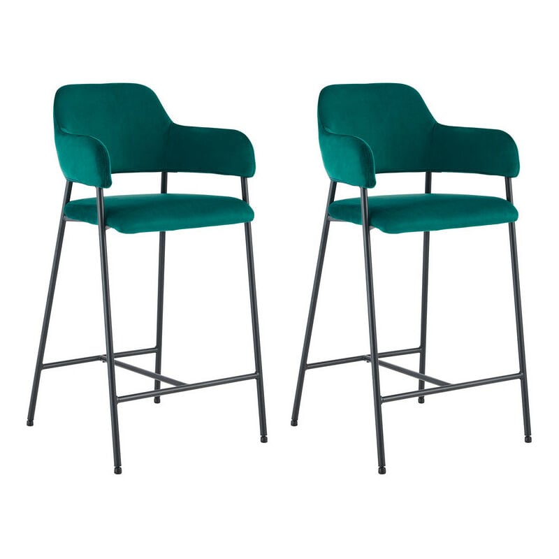 Clipop - Lot de 2 tabourets de bar en velours avec pieds en métal et repose-pieds, pour comptoir de maison (vert)