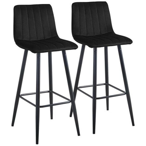 CLIPOP Lot de 2 tabourets de bar en velours avec repose-pieds, Noir