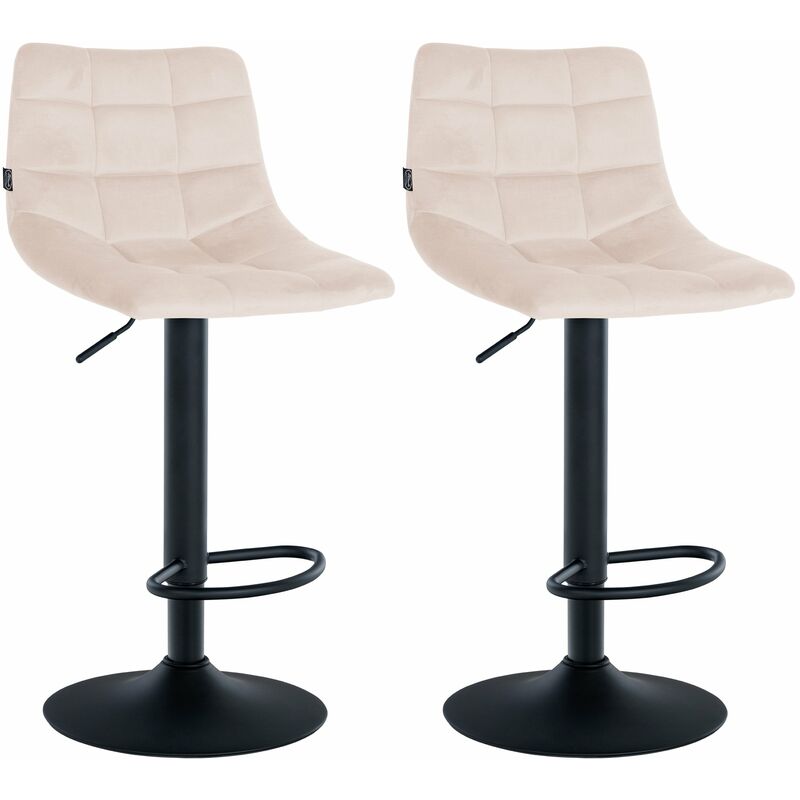 Décoshop26 - Lot de 2 tabourets de bar en velours beige base métal noir réglable en hauteur et repose-pieds TDB10623
