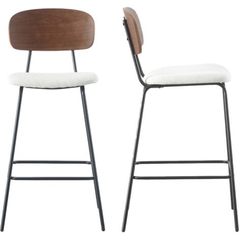Lot de 2 tabourets de bar en velours côtelé beige - Dany