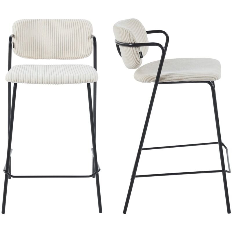 Homifab - Lot de 2 tabourets de bar en velours côtelé beige - Jones
