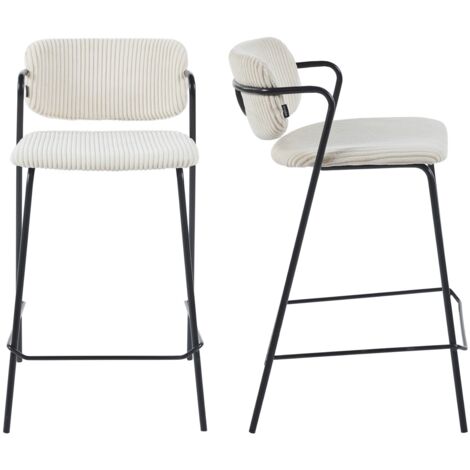 Lot de 2 tabourets de bar en velours côtelé beige - Jones