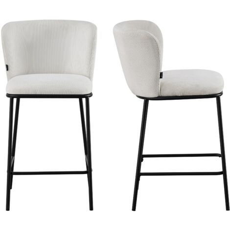 Lot de 2 tabourets de bar en velours côtelé beige, piètement noir - Toma