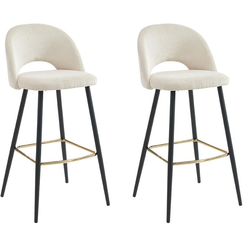 Lot de 2 tabourets de bar en velours côtelé et métal - Crème - FINCHY de Pascal Morabito