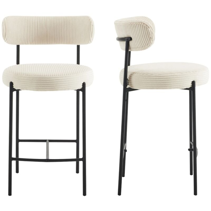 Homifab - Lot de 2 tabourets de bar en velours côtelé beige - Evora